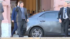 Argentine President Javier Milei goes outside the Casa Rosada presidential palace to greet the people