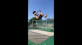 Trampoline snaps when man bounces too hard