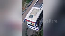 Terrifying moment passengers leap from out-of-control bus after brake failure in India