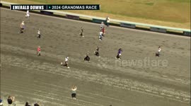 Hilarious video shows seniors taking a tumble during 'Grandparents Race'