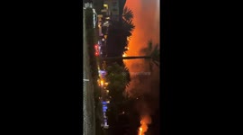 Moreno Valley California Fire starts from Illegal Fireworks people being evacuated from homes and apartments. Fire spread quickly before firefighters arrived.