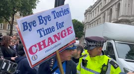 Steve Bray Protestor outside Downing Street today to say farewell to Rishi Sunak