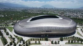 Aerial view of BBVA stadium, home of the Monterrey Soccer Club, headquarters of the 2026 World Cup in Mexico. First Division of Mexico or Rayados de Monterrey in the municipality of Guadalupe, Nuevo León the capital of Nuevo Leon Mexico (Photo by Luis Gut