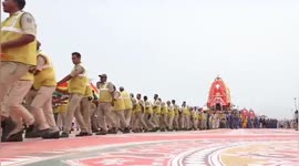 Indian police conduct mock Puri Rath chariot race for upcoming religious ceremony