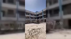 Palestine: A troop carrier belonging to the Israeli forces, after being targeted by the resistance in Rafah, appears to have been completely burned from within