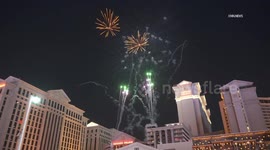 United States: Las Vegas Large Crowd Enjoys Fireworks Show Outside Caesars Palace