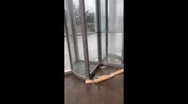 Windows shattered at Greenway Plaza by hurricane Beryl