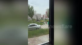 Driver pulled to safety from burning car seconds before it erupts into giant fireball