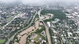 US: Drone Footage Of Flooding Caused By Beryl In Downtown Houston 3