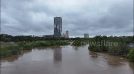 US: Drone Footage Of Flooding Caused By Beryl In Downtown Houston 2