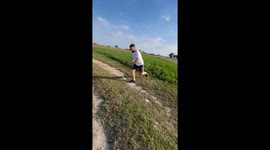 Stuck in mud: Man's jump over a brook goes hilariously wrong