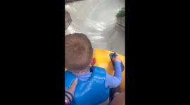 Mom laughs at her son’s displeasure at Siam Park's lazy river