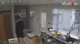 Boy's hilarious dance mishap in kitchen leads to giggles