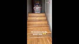 Excited boy's desire to fly like Spider-Man ends in hilarious disappointment