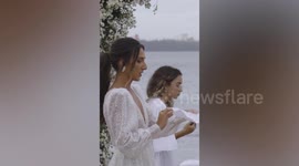 Joking bride blows off her dusty vows after wedding was posponed for three years