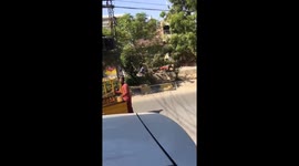 Runaway bull knocks down motorbike in Faisalabad, Pakistan