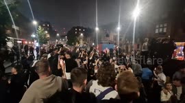 England fans celebrate getting into the final of the euros. In Manchester, England