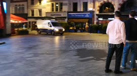England football fans in Leicester Square celebrate the win over the Netherlands