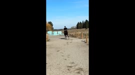Girl's ride ends with a fall as the horse begins bucking