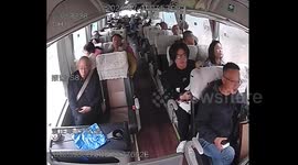 Terrifying moment falling rock smashes tour bus window, injuring passenger in southern China