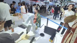 China: A IFLYtek Calligraphy Robot at 2024 WAIC in Shanghai