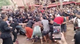 Unique Traditional tradition of mothers fighting over buffalo at death ceremonies in South Sulawesi, Indonesia