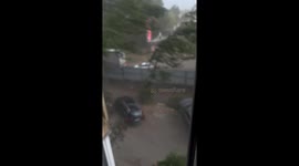 Car crashes onto fallen tree during storm in Kaunas