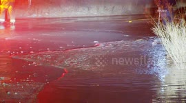 USA: Vehicle Hits Hydrant Flips Over Floods Garage in Topanga