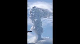 Mount Lewotobi Laki-laki in Indonesia spews volcanic ash into the sky as high as 2,184 meters above sea level