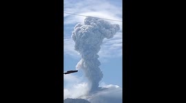 Mount Lewotobi Laki-laki in Indonesia spews volcanic ash into the sky as high as 2,184 meters above sea level
