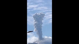 Mount Lewotobi Laki-laki in Indonesia spews volcanic ash into the sky as high as 2,184 meters above sea level