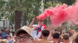 Drunk fans fill  London's Leicester Square ahead of England v Spain final