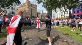 England fans destroy Leicester Square, after picking up small trees and bushes