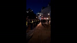 Impressive display of police forces at trafalgar square, London, for the European championship between Spain and England