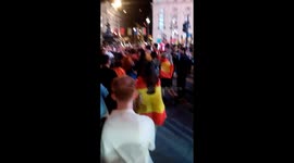 Spanish fans and English fans clashing at Piccadilly Circus, central London