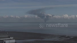 large fire in Patrington. smoke plumes seen from Cleethorpes beach while flying drone