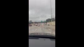 Houston, Texas: Highway blocked following intense rainfall during Hurricane Beryl