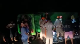 Truck carrying 200 sacks of rice overturns in southern India