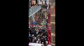 Popular bear mascot entertains crowds at shopping mall in Thailand