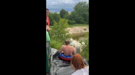 Uncle's epic slide: skimming over cold waters