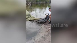 Police on parachute training lands on river and unwittingly catches fish with harness