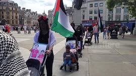 Pro-Palestine activists in London push prams with images of children killed in Gaza