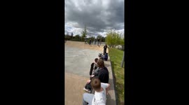 Young Skater tries to grind on a yellow rail and lands directly on crotch