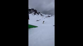 Snowboarder slams into metal cigar rail