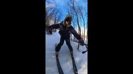 man on skis hits nuts and crotch on tree