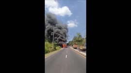 A bus caught fire in Indonesia, thick black smoke rose high above the sky