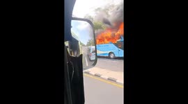 A bus caught fire in Indonesia, thick black smoke rose high above the sky