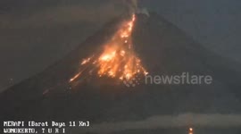 Mount Merapi in Indonesia spews intense hot clouds as far as 1,200 meters and incandescent lava
