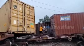 Several wagons of a goods train derailed and overturned, in Amroha, Uttar Pradesh