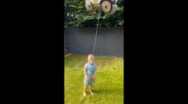 Toddler says goodbye to dummy by tying it to balloon and letting it fly away